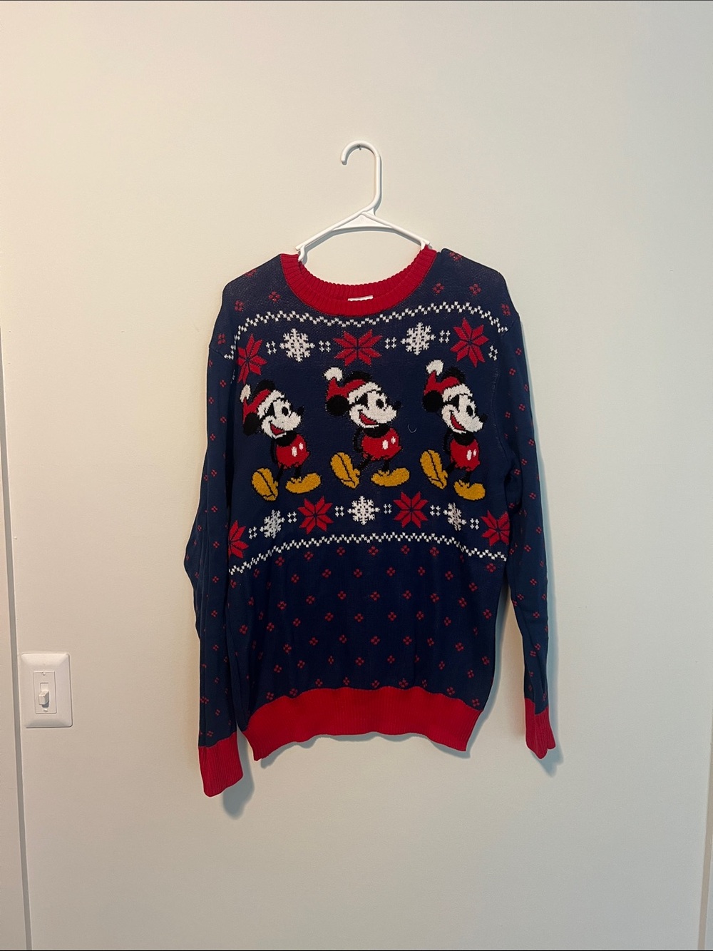 Men's Navy Blue Crewneck Holiday Sweater with Red Trim